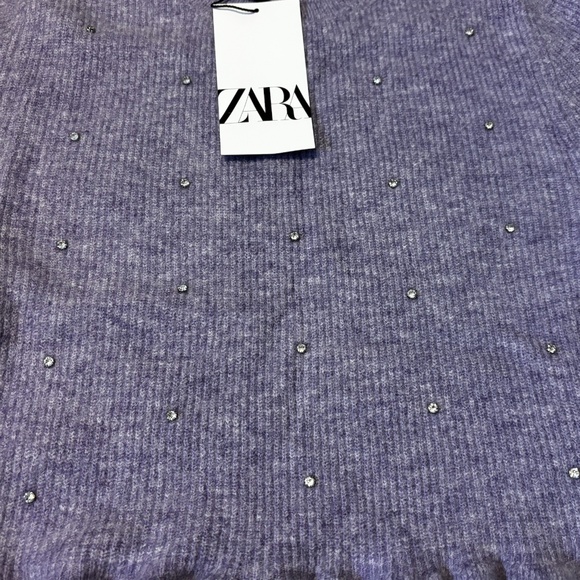 Zara lavender knit sweater with rhinestones and a touch of wool NWT - Picture 4 of 9